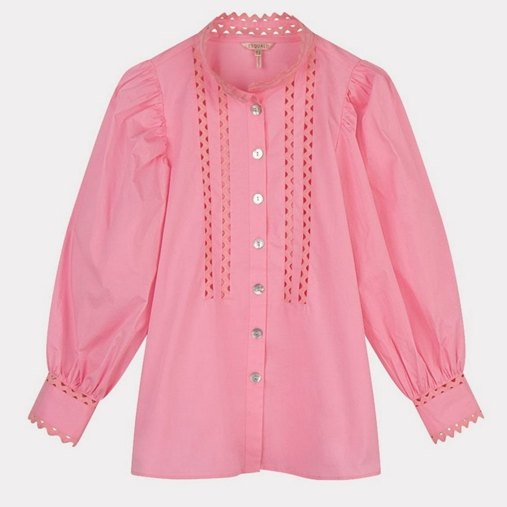 Esqualo puffed sleeve pink cotton poplin blouse